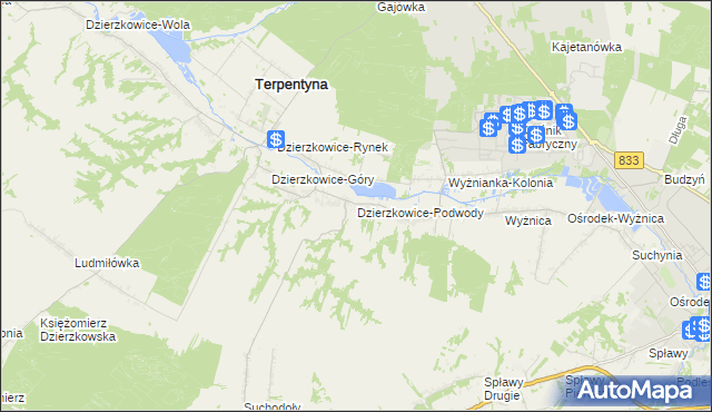 mapa Dzierzkowice-Podwody, Dzierzkowice-Podwody na mapie Targeo