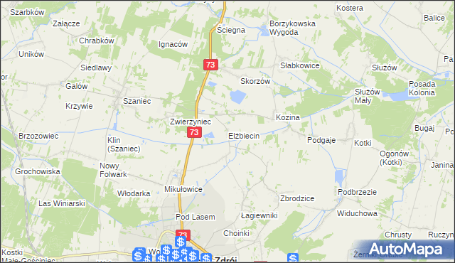 mapa Elżbiecin gmina Busko-Zdrój, Elżbiecin gmina Busko-Zdrój na mapie Targeo
