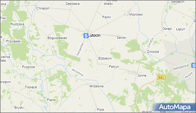 mapa Elżbiecin gmina Lutocin, Elżbiecin gmina Lutocin na mapie Targeo