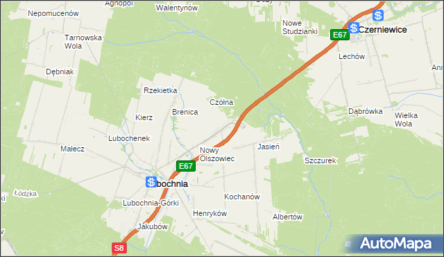 mapa Emilianów gmina Lubochnia, Emilianów gmina Lubochnia na mapie Targeo