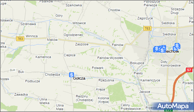 mapa Falniów-Wysiołek, Falniów-Wysiołek na mapie Targeo
