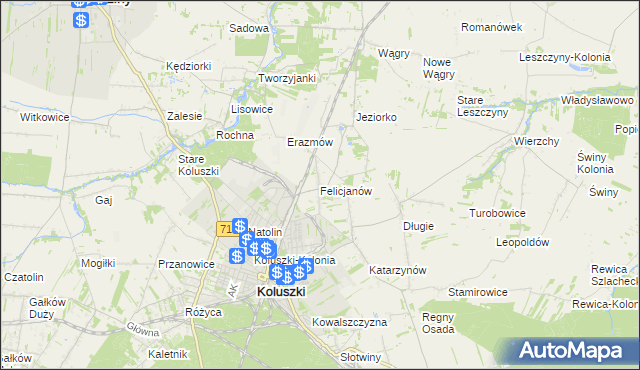 mapa Felicjanów gmina Koluszki, Felicjanów gmina Koluszki na mapie Targeo