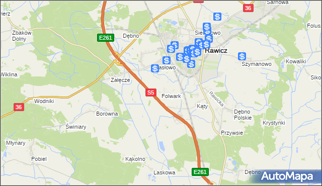 mapa Folwark gmina Rawicz, Folwark gmina Rawicz na mapie Targeo