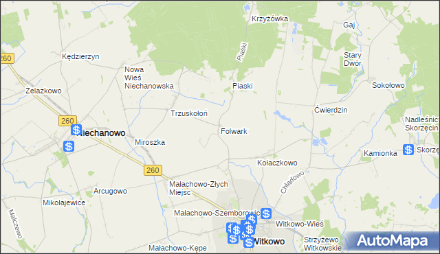 mapa Folwark gmina Witkowo, Folwark gmina Witkowo na mapie Targeo