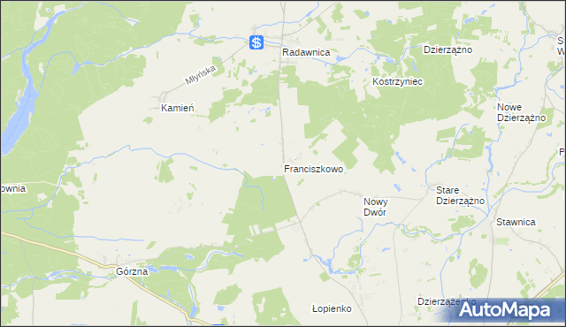 mapa Franciszkowo gmina Złotów, Franciszkowo gmina Złotów na mapie Targeo