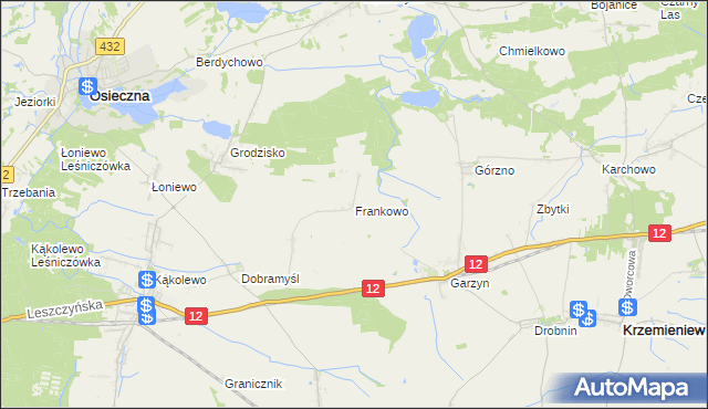 mapa Frankowo gmina Osieczna, Frankowo gmina Osieczna na mapie Targeo