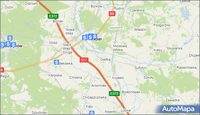mapa Gadka gmina Kołbiel, Gadka gmina Kołbiel na mapie Targeo