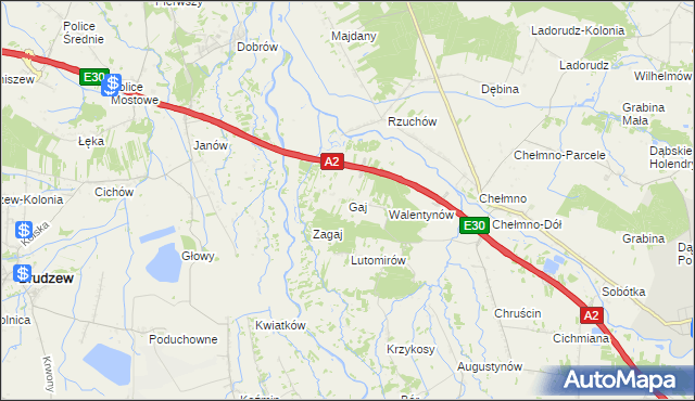 mapa Gaj gmina Dąbie, Gaj gmina Dąbie na mapie Targeo