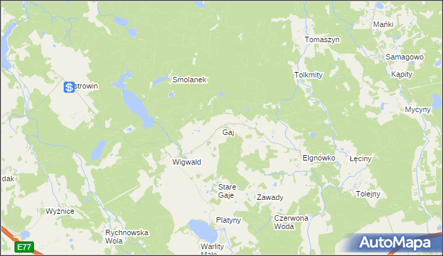 mapa Gaj gmina Olsztynek, Gaj gmina Olsztynek na mapie Targeo