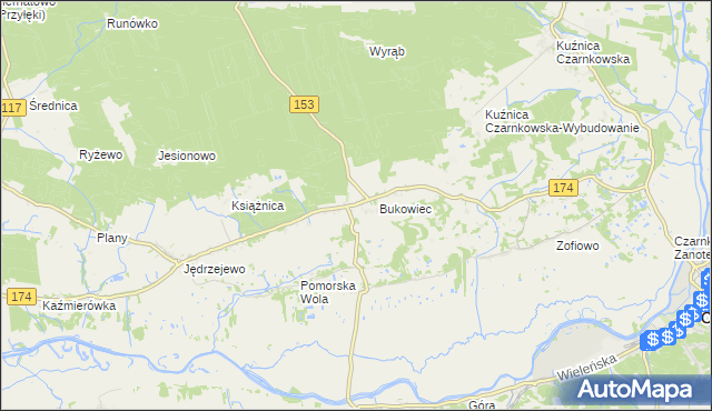 mapa Gajewo gmina Czarnków, Gajewo gmina Czarnków na mapie Targeo