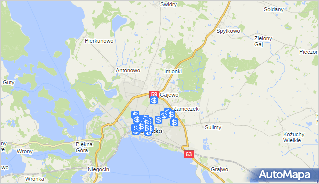 mapa Gajewo gmina Giżycko, Gajewo gmina Giżycko na mapie Targeo