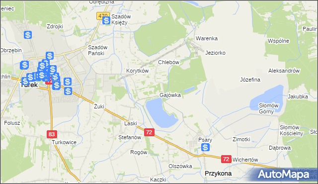 mapa Gajówka gmina Przykona, Gajówka gmina Przykona na mapie Targeo
