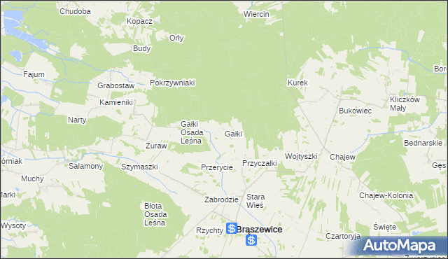 mapa Gałki gmina Brąszewice, Gałki gmina Brąszewice na mapie Targeo