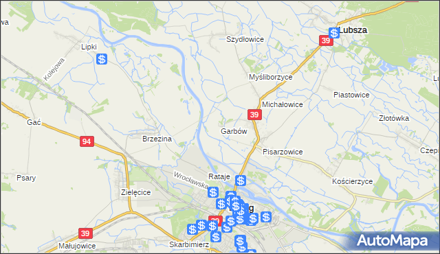 mapa Garbów gmina Lubsza, Garbów gmina Lubsza na mapie Targeo