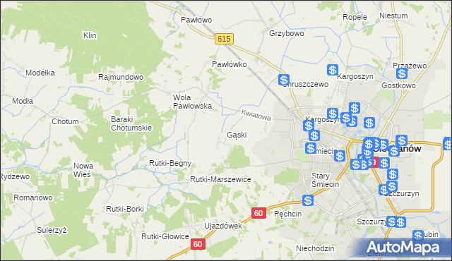 mapa Gąski gmina Ciechanów, Gąski gmina Ciechanów na mapie Targeo