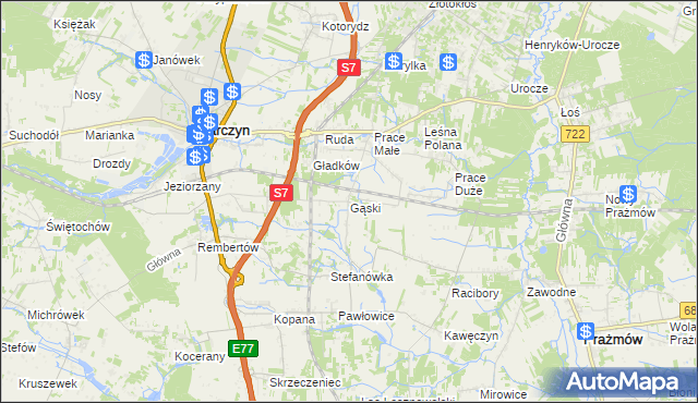 mapa Gąski gmina Tarczyn, Gąski gmina Tarczyn na mapie Targeo