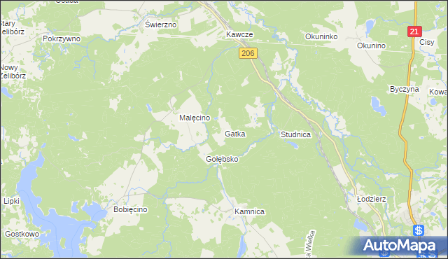 mapa Gatka gmina Miastko, Gatka gmina Miastko na mapie Targeo