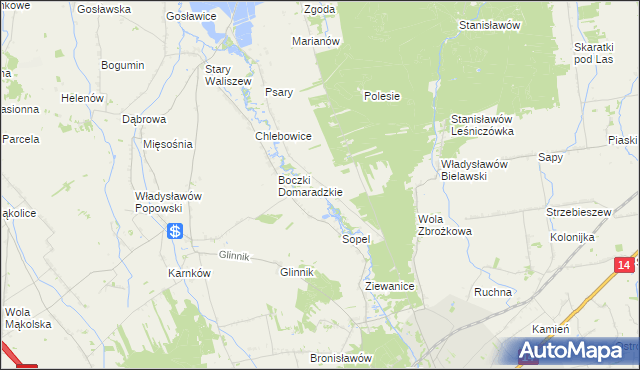 mapa Gawronki gmina Głowno, Gawronki gmina Głowno na mapie Targeo
