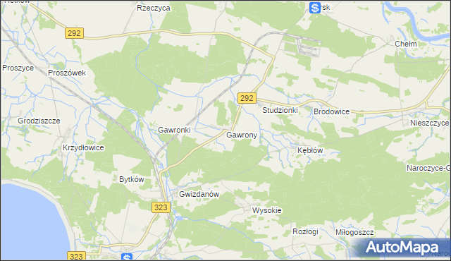 mapa Gawrony gmina Rudna, Gawrony gmina Rudna na mapie Targeo