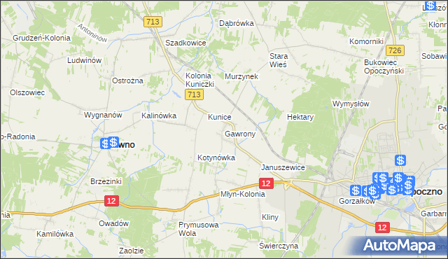 mapa Gawrony gmina Sławno, Gawrony gmina Sławno na mapie Targeo
