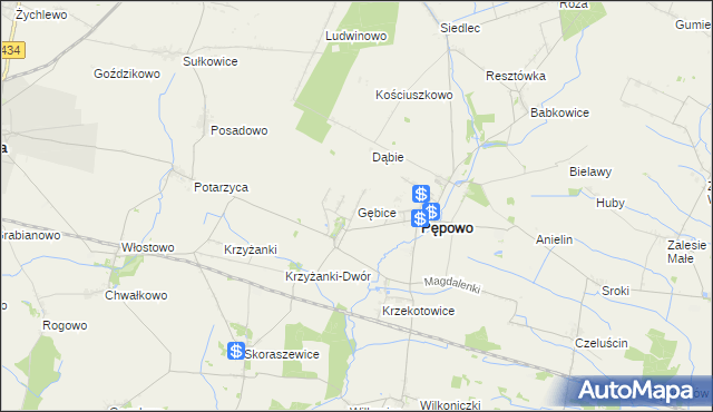 mapa Gębice gmina Pępowo, Gębice gmina Pępowo na mapie Targeo