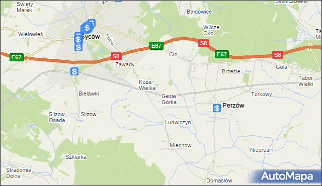 mapa Gęsia Górka, Gęsia Górka na mapie Targeo