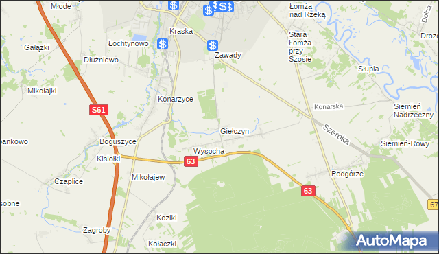 mapa Giełczyn gmina Łomża, Giełczyn gmina Łomża na mapie Targeo