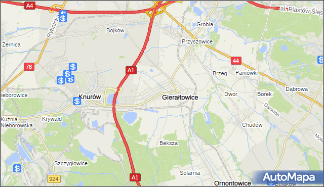 mapa Gierałtowice powiat gliwicki, Gierałtowice powiat gliwicki na mapie Targeo