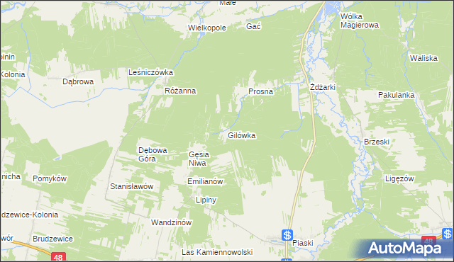 mapa Gilówka gmina Nowe Miasto nad Pilicą, Gilówka gmina Nowe Miasto nad Pilicą na mapie Targeo