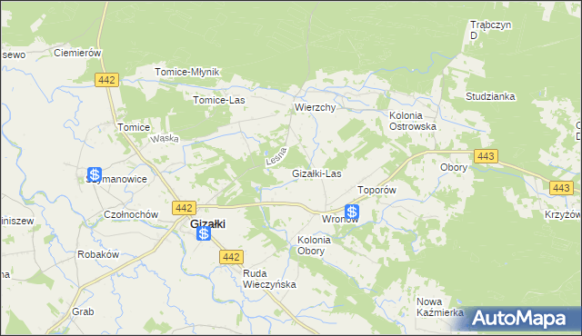 mapa Gizałki-Las, Gizałki-Las na mapie Targeo