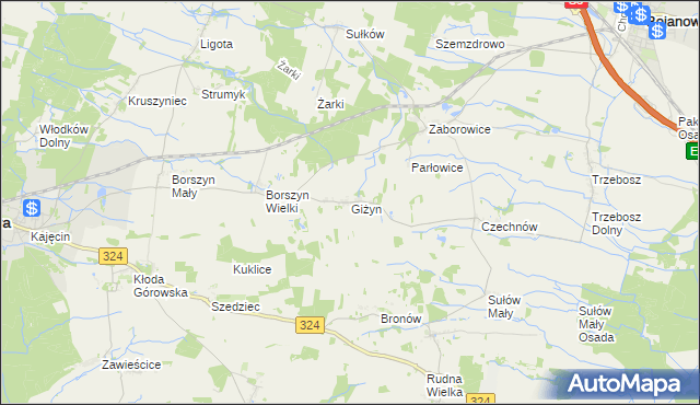 mapa Giżyn gmina Bojanowo, Giżyn gmina Bojanowo na mapie Targeo