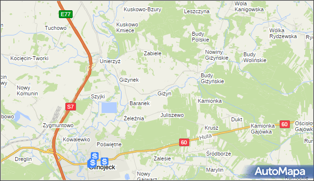 mapa Giżyn gmina Strzegowo, Giżyn gmina Strzegowo na mapie Targeo