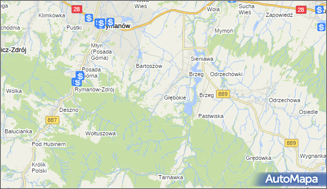 mapa Głębokie gmina Rymanów, Głębokie gmina Rymanów na mapie Targeo