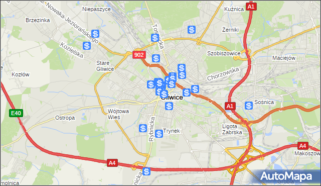 mapa Gliwic, Gliwice na mapie Targeo