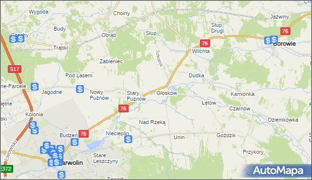 mapa Głosków gmina Borowie, Głosków gmina Borowie na mapie Targeo