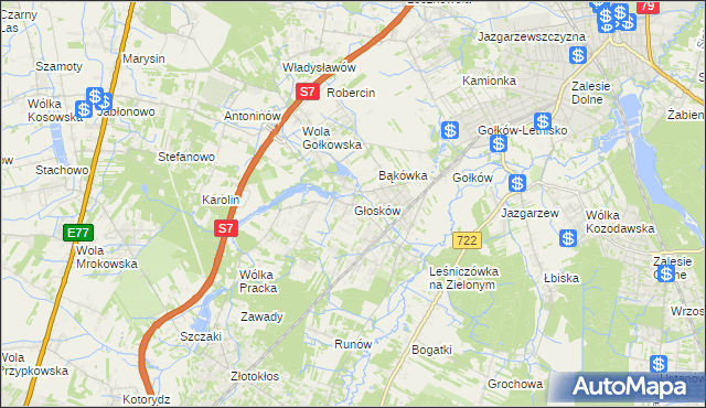 mapa Głosków gmina Piaseczno, Głosków gmina Piaseczno na mapie Targeo