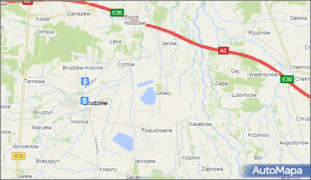 mapa Głowy gmina Brudzew, Głowy gmina Brudzew na mapie Targeo