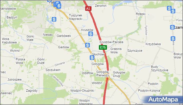 mapa Głuchów gmina Tuszyn, Głuchów gmina Tuszyn na mapie Targeo