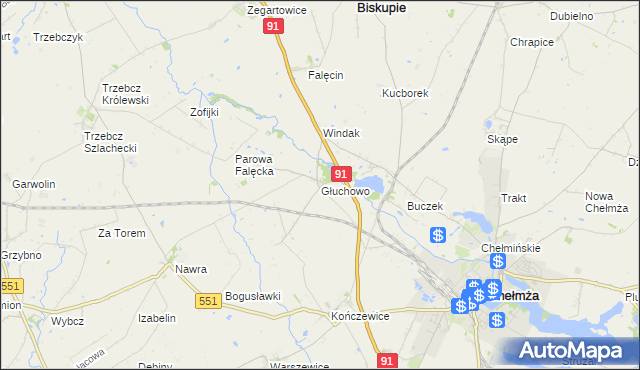 mapa Głuchowo gmina Chełmża, Głuchowo gmina Chełmża na mapie Targeo