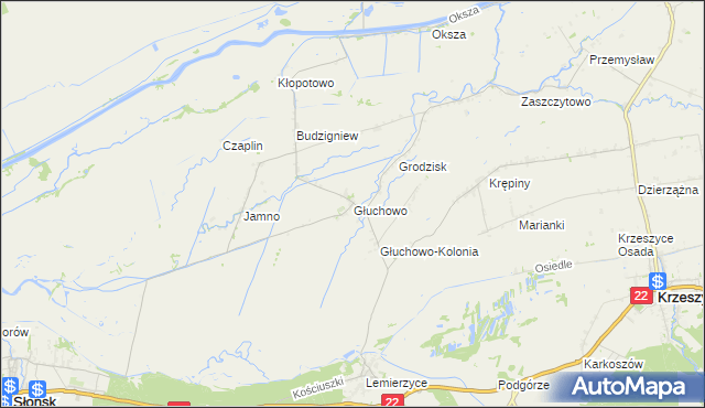 mapa Głuchowo gmina Słońsk, Głuchowo gmina Słońsk na mapie Targeo