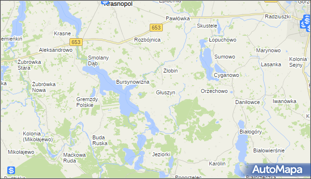 mapa Głuszyn gmina Krasnopol, Głuszyn gmina Krasnopol na mapie Targeo