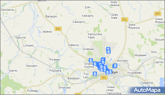mapa Gnatowo gmina Kętrzyn, Gnatowo gmina Kętrzyn na mapie Targeo
