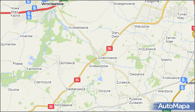 mapa Gniechowice, Gniechowice na mapie Targeo