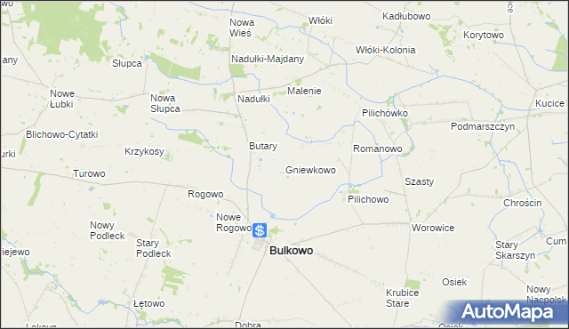 mapa Gniewkowo gmina Bulkowo, Gniewkowo gmina Bulkowo na mapie Targeo