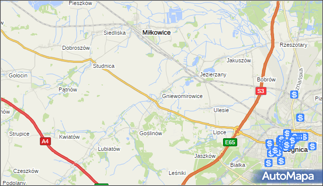 mapa Gniewomirowice, Gniewomirowice na mapie Targeo