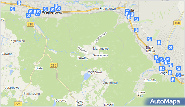 mapa Gniewowo gmina Wejherowo, Gniewowo gmina Wejherowo na mapie Targeo