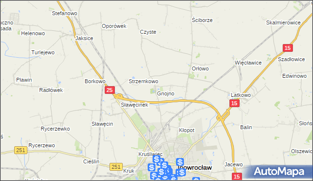 mapa Gnojno gmina Inowrocław, Gnojno gmina Inowrocław na mapie Targeo