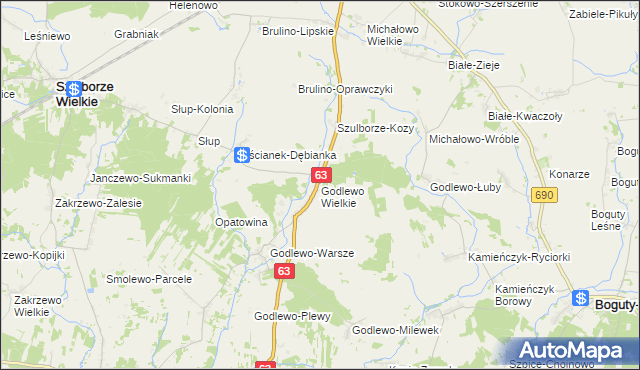 mapa Godlewo Wielkie, Godlewo Wielkie na mapie Targeo