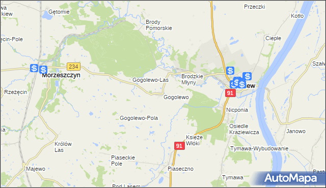 mapa Gogolewo gmina Gniew, Gogolewo gmina Gniew na mapie Targeo