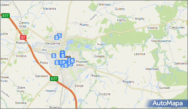 mapa Gołąbki gmina Pasłęk, Gołąbki gmina Pasłęk na mapie Targeo